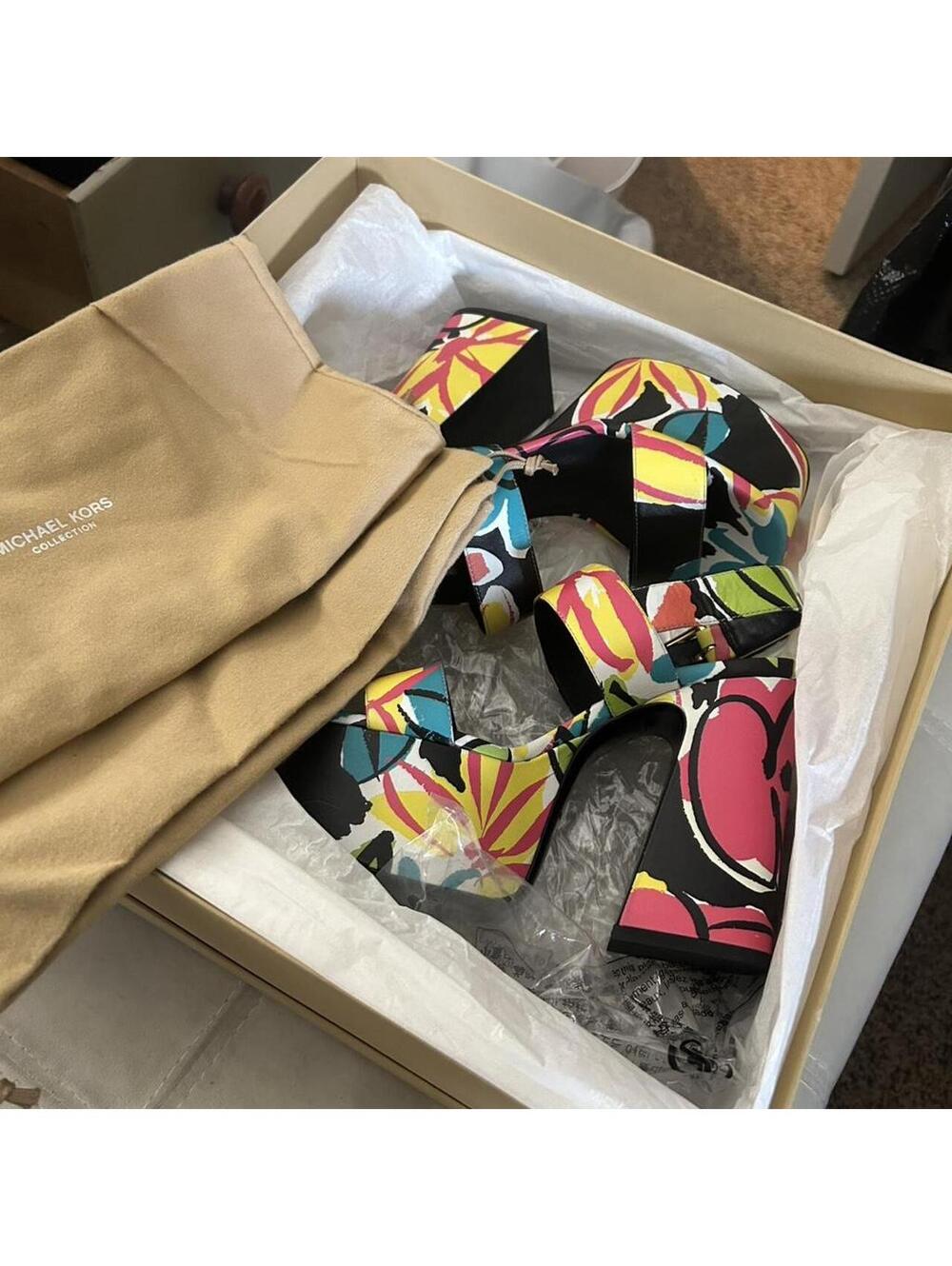 Michael Kors Multicoloured calf fur heels, size 6. New in the box with dust bag.
